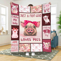 Thumbnail for Funny Pig Mom Blanket for Mother Pig Lovers, Gift from Daughter and Son Pig Throw Blanket