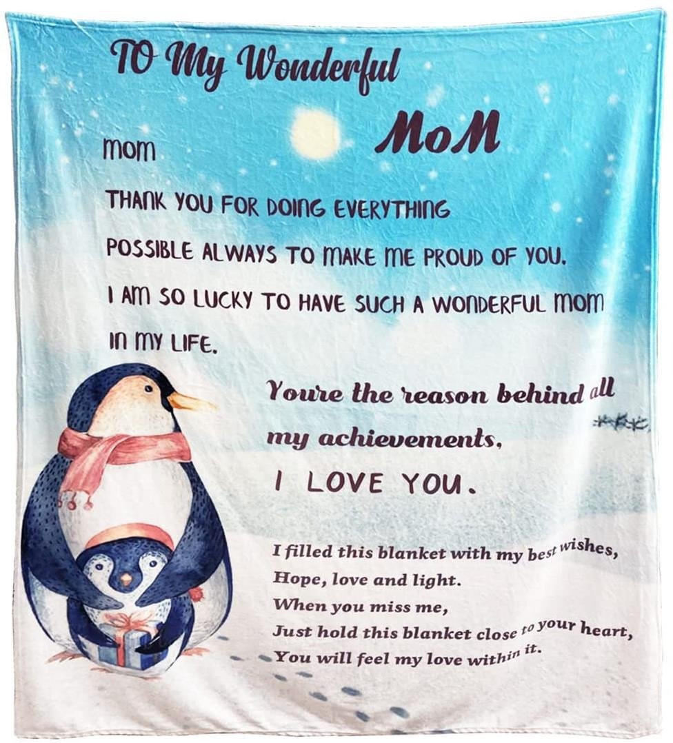 Penguin Wonderful Mom Blanket, You are the reason behind all my achievements Penguin Blanket