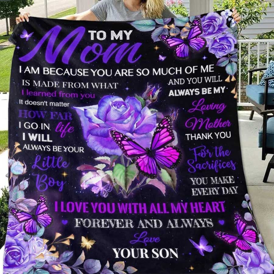 Butterfly and Rose Mom Blanket, You Have Taught Me Everything Gift from Daughter Throw Blanket