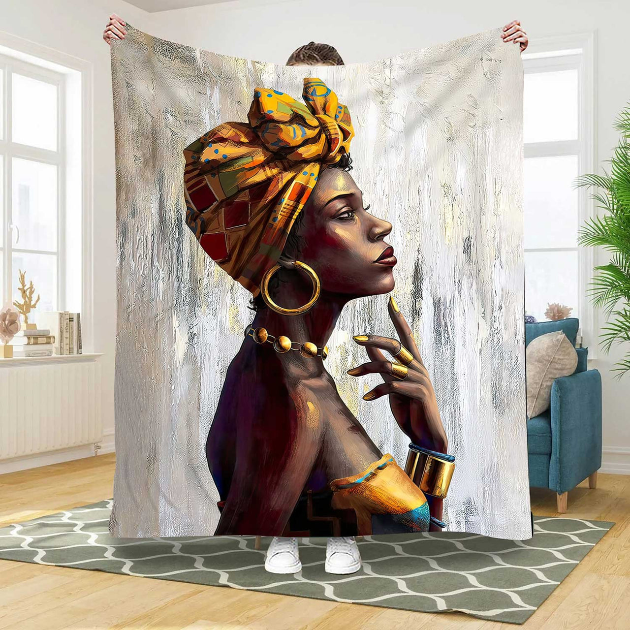 Custom African American Mom Blanket, Black Mother Throw Blanket Gift from Son and Daughter