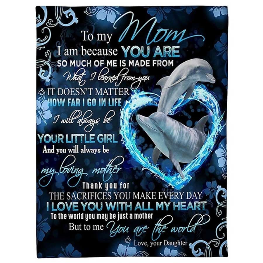 Funny Dolphin Mom Blanket, I love you to the sea and back Dolphin Throw Blanket