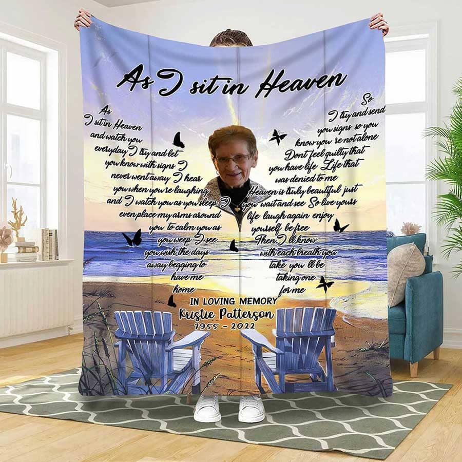 Personalized Memorial Blanket for Loss of Mother, I never left you Custom Photo Mom Bereavement Gift