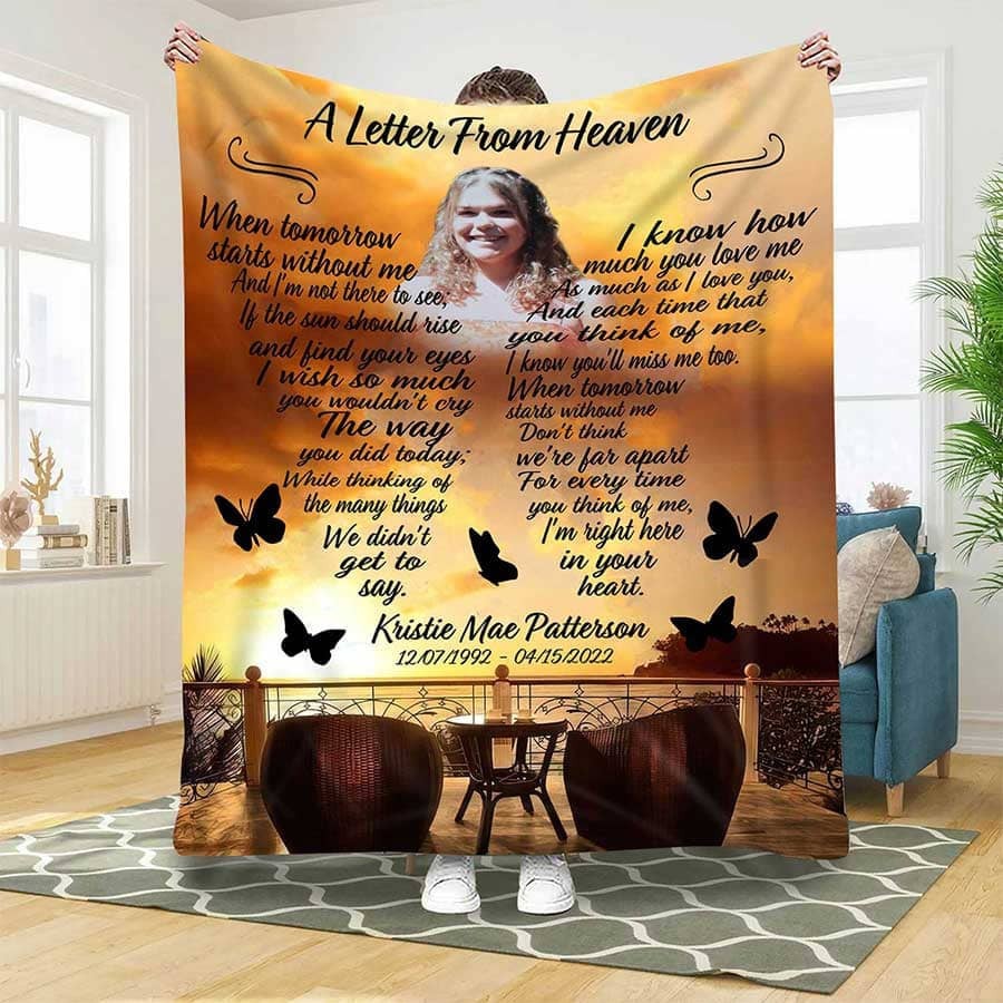 Personalized Memorial Blanket for Loss of Mother, I never left you Custom Photo Mom Bereavement Gift