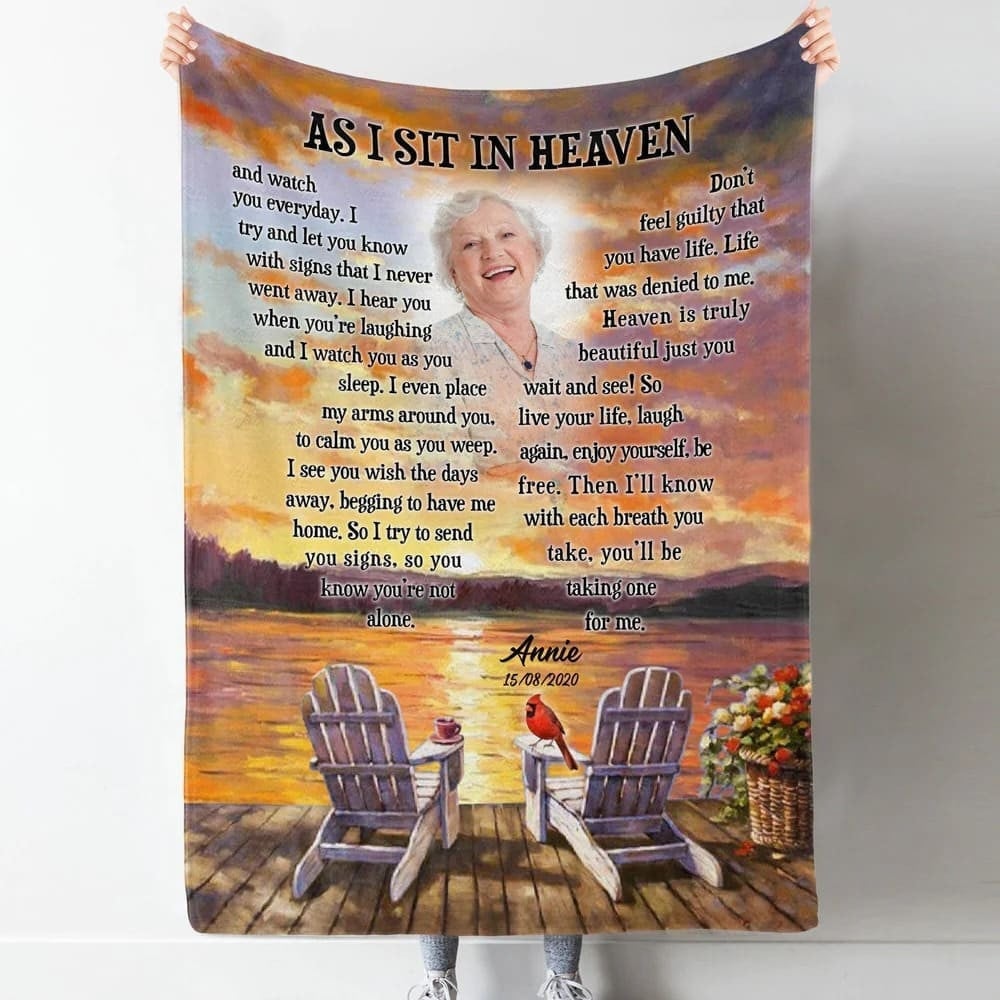 Stairway to Heaven Memorial Blanket for Loss of Mother, As I sit in heaven Fleece Blanket, Remembrance Gift