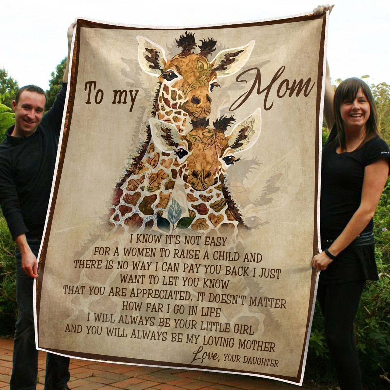 Giraffe Mother Blanket from Daughter, To my Mom Giraffe Lovers Throw Blanket