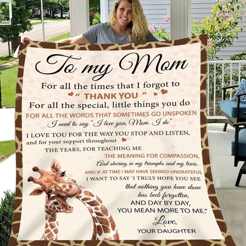 Giraffe Mother Blanket from Daughter, To my Mom Giraffe Lovers Throw Blanket