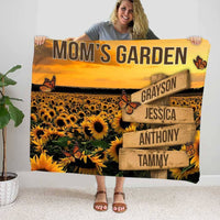 Thumbnail for Personalized Sunflowers Mom's Garden, Grandma's Garden Throw Blanket with Kid Names for Mother
