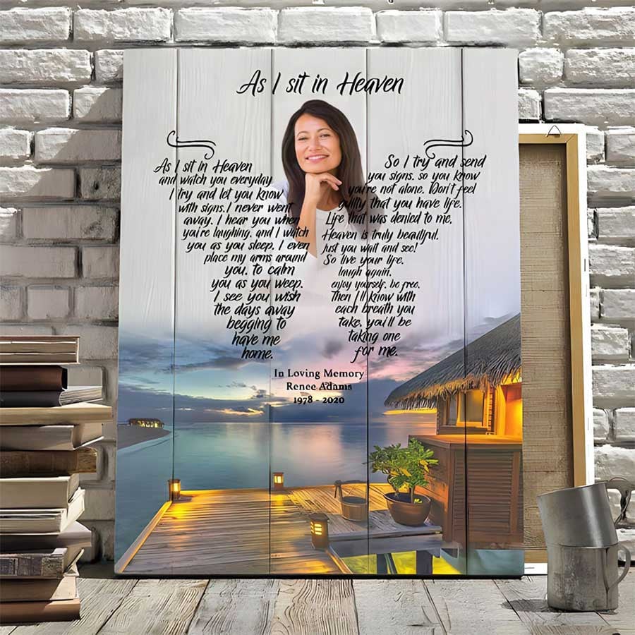 Custom Photo Lake House Memorial Canvas, Sympathy Gift for Daughter, Mom, Niece, Son Memorial Canvas