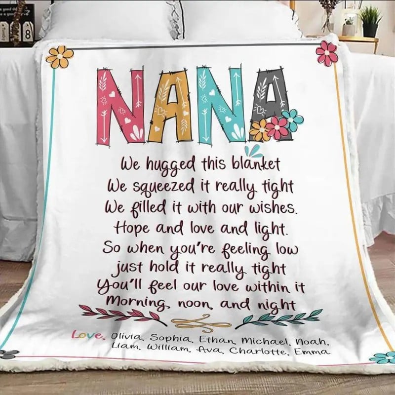 Personalized Wildflowers Nana Blanket, We love you Grandma Blanket with Kid Names