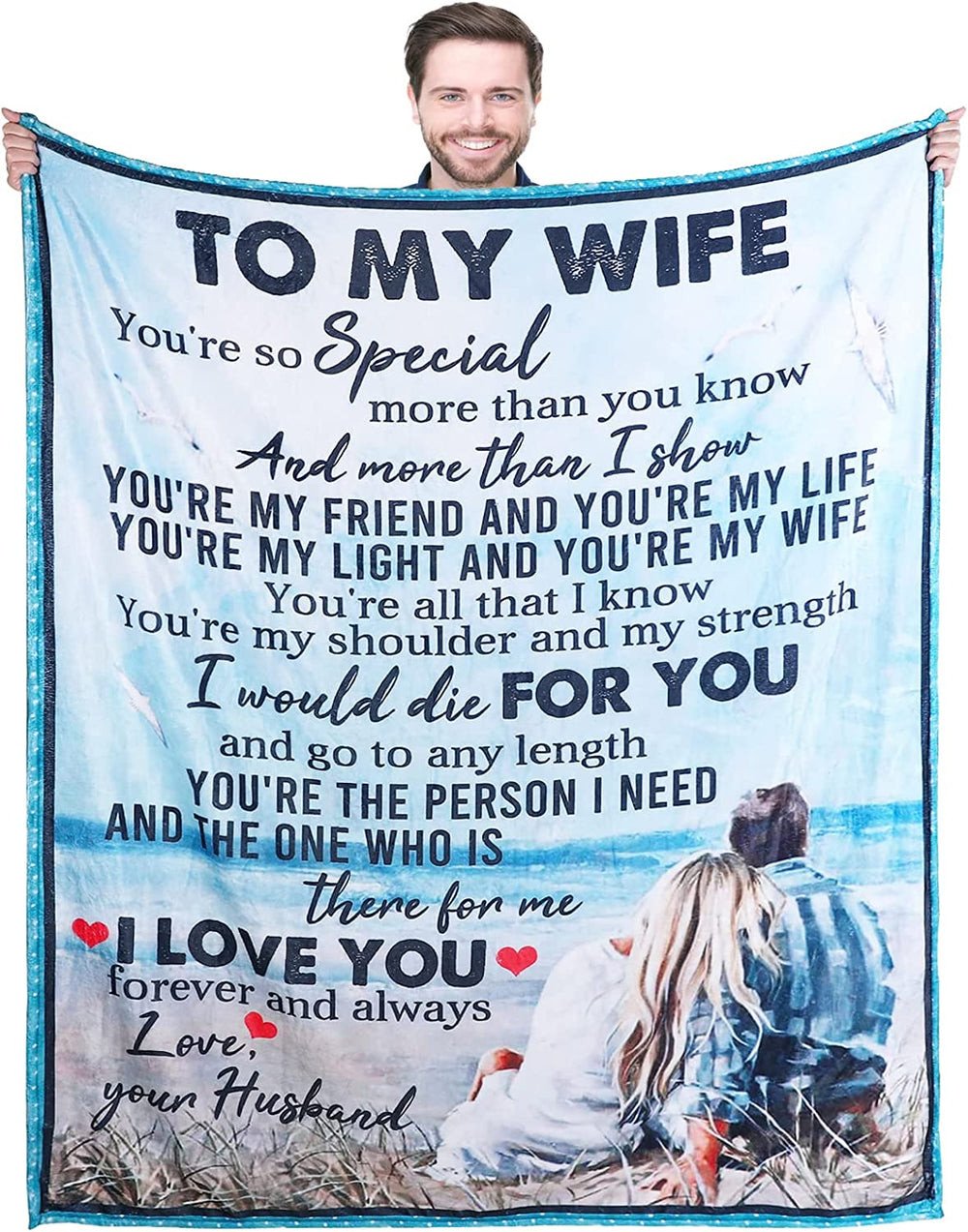 Couple Side by Side River To My Wife Watercolor Throw Blanket, You are my sunshine Fleece Blanket