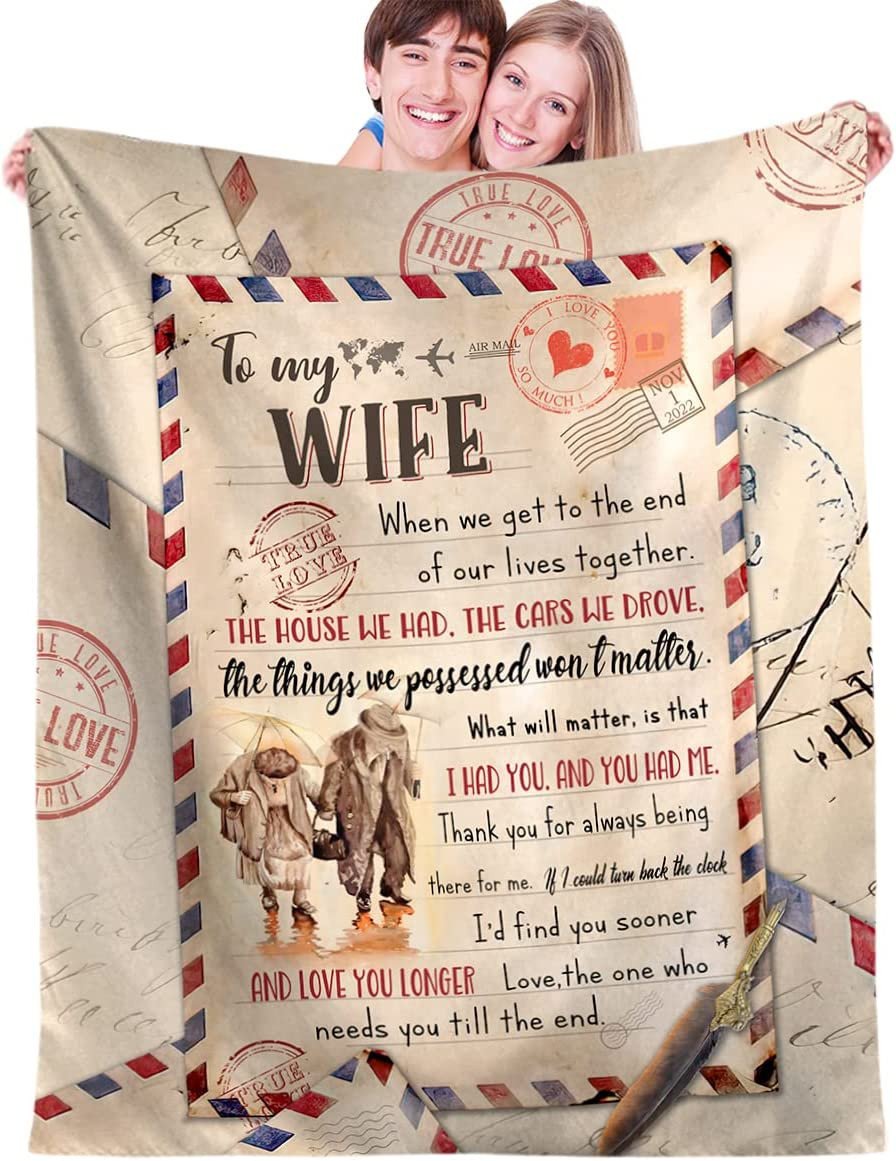 Personalized Vintage Letter Mail Husband and Wife Throw Blanket, Gift from Husband Fleece Blanket