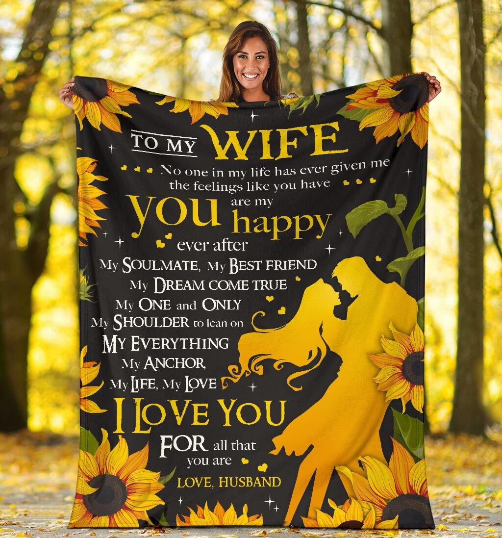 Customized To My Wife Floral Throw Blanket from Husband, You are my Happiness Fleece Blanket