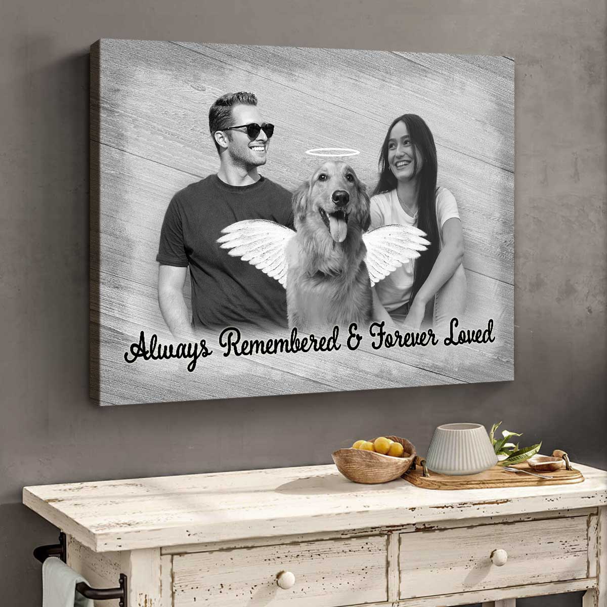 Pet Loss Memorial Portrait Canvas With Angel Wings And Halo, Add Deceased Pet To Photo, Pet Memorial Gifts
