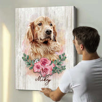Thumbnail for Pet Portrait Custom, Pet Portrait With Pink Flower, Best Gifts For Dog Owners - Best Personalized Gifts for Everyone
