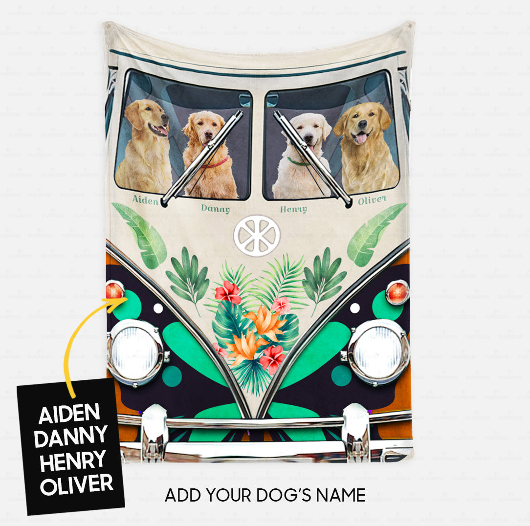 Personalized Dog Gift Idea - Golden On The Car For Dog Dad - Fleece Blanket