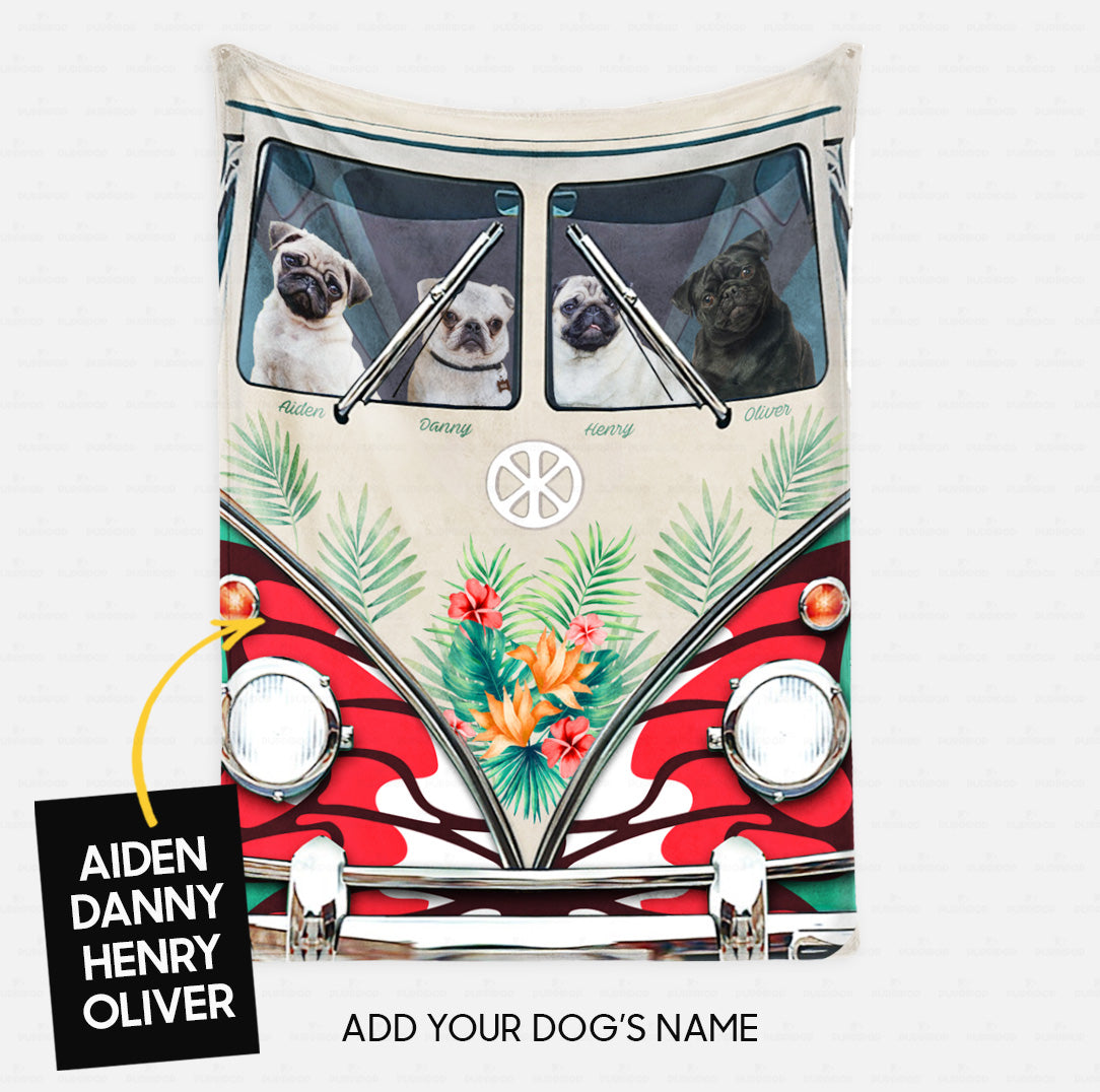 Custom Dog Blanket - Personalized Pug On The Car Gift For Dad - Fleece Blanket