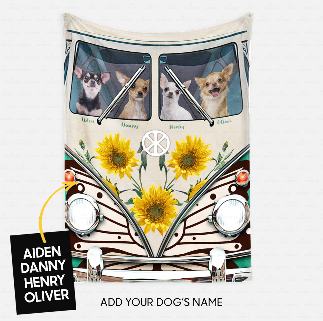 Custom Dog Blanket - Personalized Chihuahua On The Car Gift For Dad- Fleece Blanket
