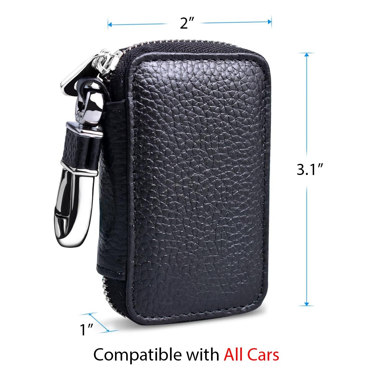 Car Key Cover, Custom For Your Cars, Genuine Leather Car Smart Key Chain Coin Holder Metal Hook and Keyring Wallet Zipper Bag, Car Accessories VE13989