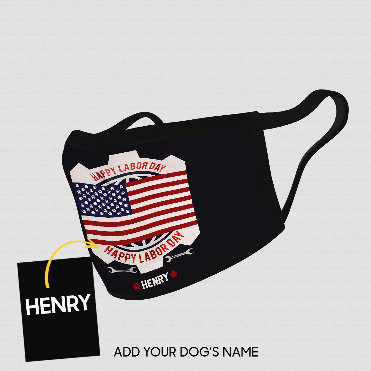 Personalized Dog Mask Gift Idea - Happy Labor Happy America Flag In The Middle For Dog Lovers - Cloth Mask