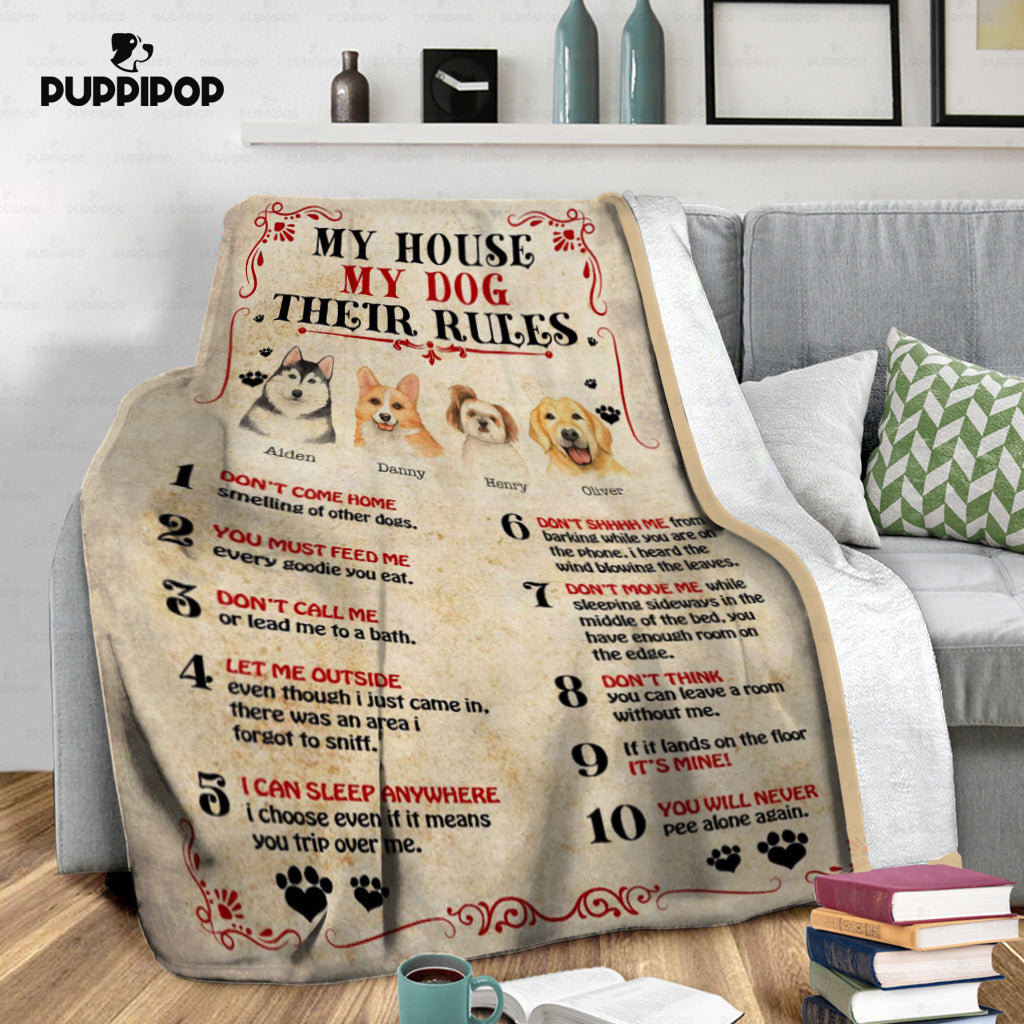 Personalized Dog Gift Idea - My House My Dog Their Rules Gift For Dog Lovers - Fleece Blanket