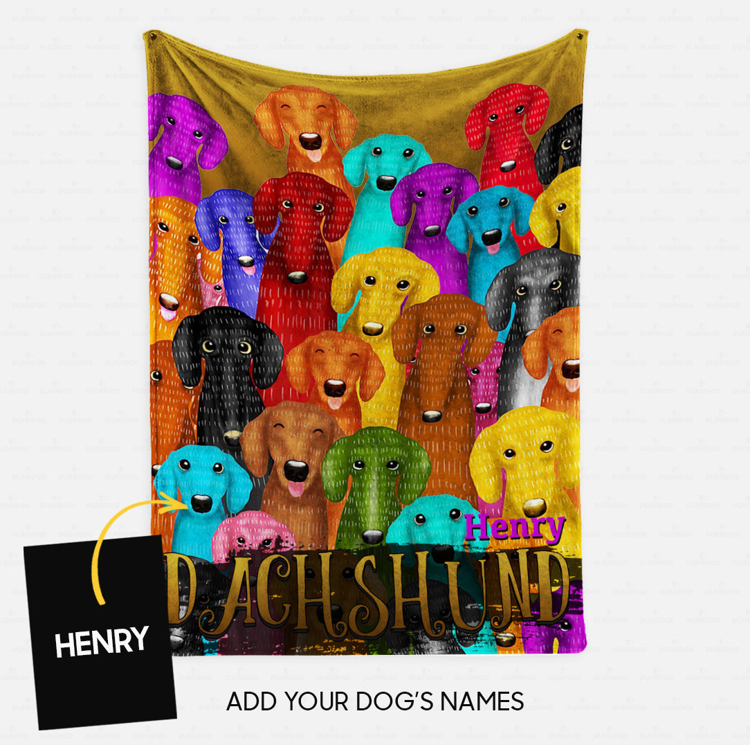 Custom Dog Blanket - Personalized Colorful Dachshund Gift For Dad - Fleece Blanket