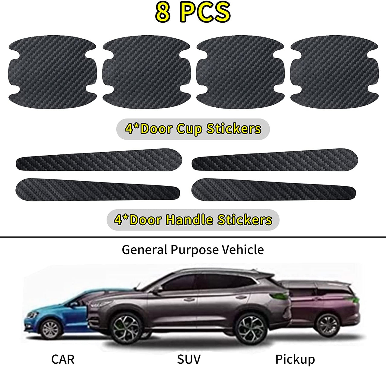 8 Pack Car Carbon Fiber Stickers Custom For Cars, Door Handles Door Cup Protectors Carbon Fiber Stickers Scratch Resistant Accessories
