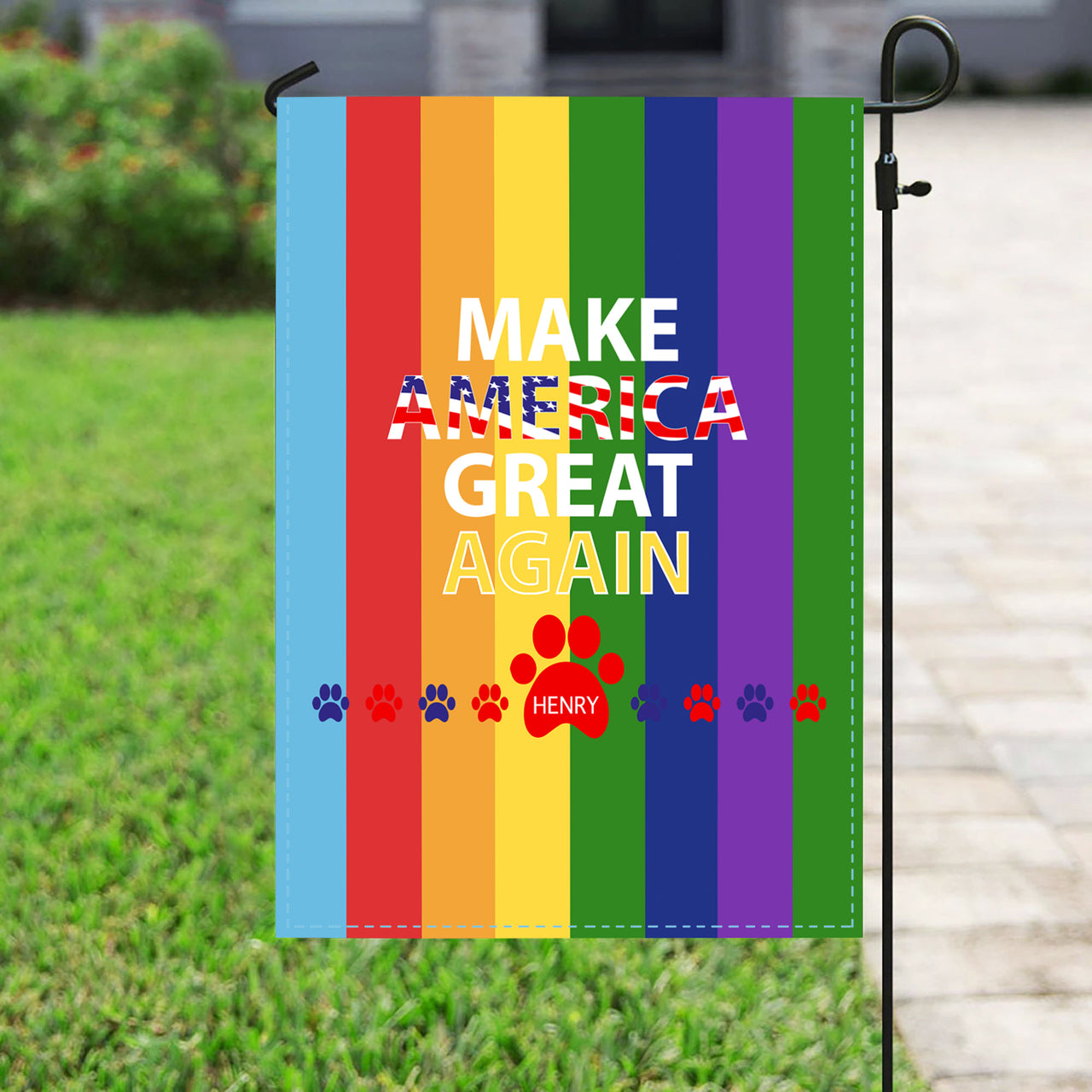 Personalized Dog Flag Gift Idea - Make America Great Again With Rainbow For Dog Lovers - Garden Flag