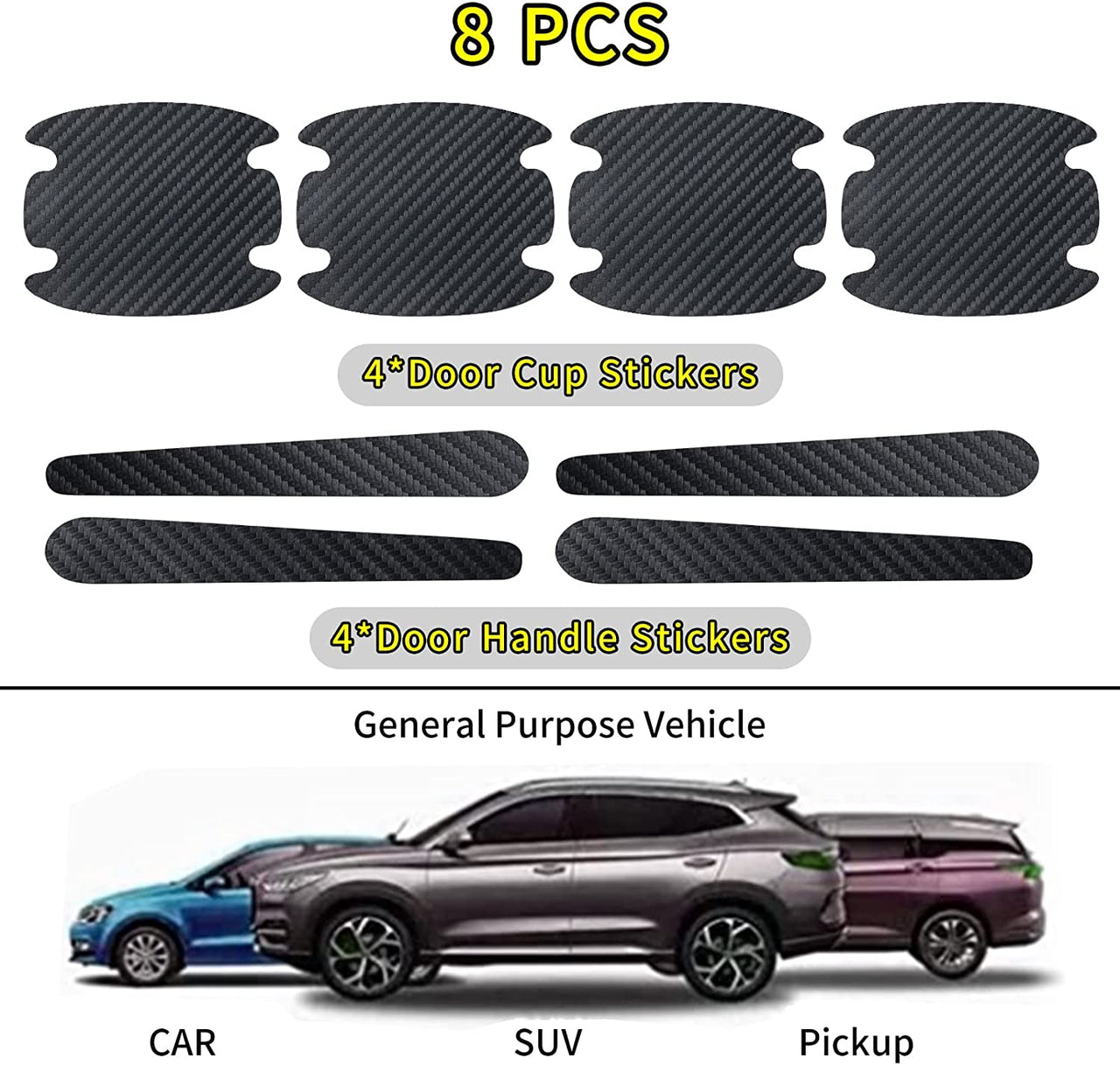 8 Pack Car Carbon Fiber Stickers Compatible with Cars Door Handles Door Cup Protectors Carbon Fiber Stickers Scratch Resistant Accessories