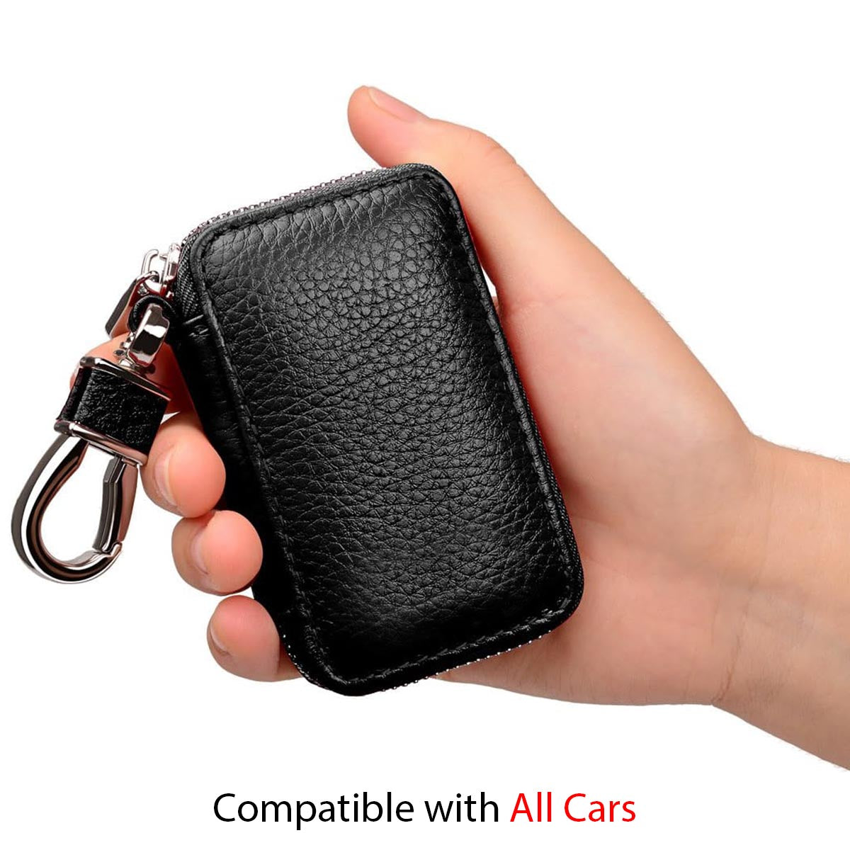 Car Key Cover, Custom For Your Cars, Genuine Leather Car Smart Key Chain Coin Holder Metal Hook and Keyring Wallet Zipper Bag, Car Accessories PE13989