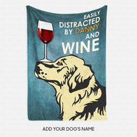 Thumbnail for Personalized Dog Gift Idea - Easily Distracted By Fur Baby And Wine For Dog Dad - Fleece Blanket
