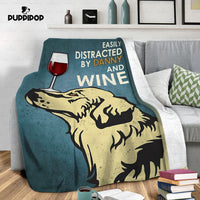 Thumbnail for Personalized Dog Gift Idea - Easily Distracted By Fur Baby And Wine For Dog Dad - Fleece Blanket