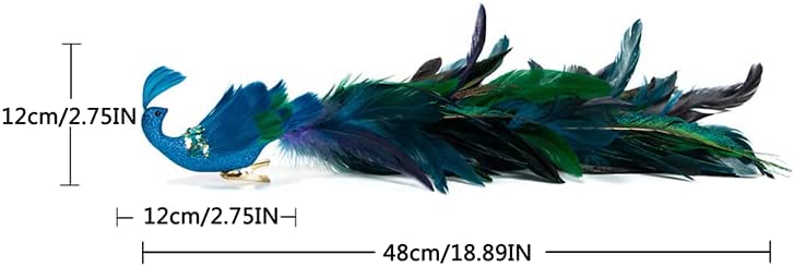 2022 Christmas Peacock Birds Ornament Decoration, 19 Inches 1/2/4/6 Pcs Artificial Long Tail Feathered Peacock with Clips, Foam Peacock Birds for Xmas Tree Crafts Decor