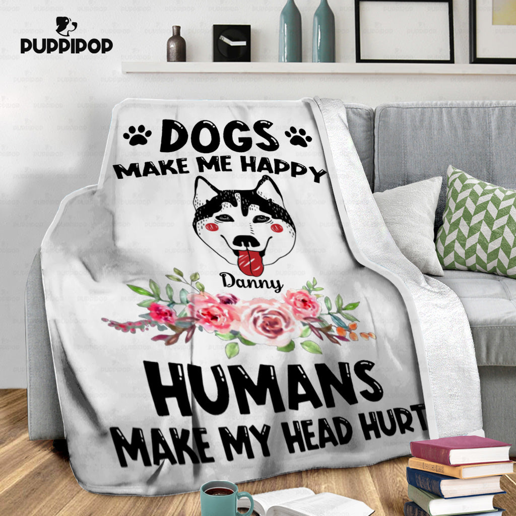 Personalized Dog Gift Idea - Husky Dogs Make Me Happy For Dog Lovers - Fleece Blanket