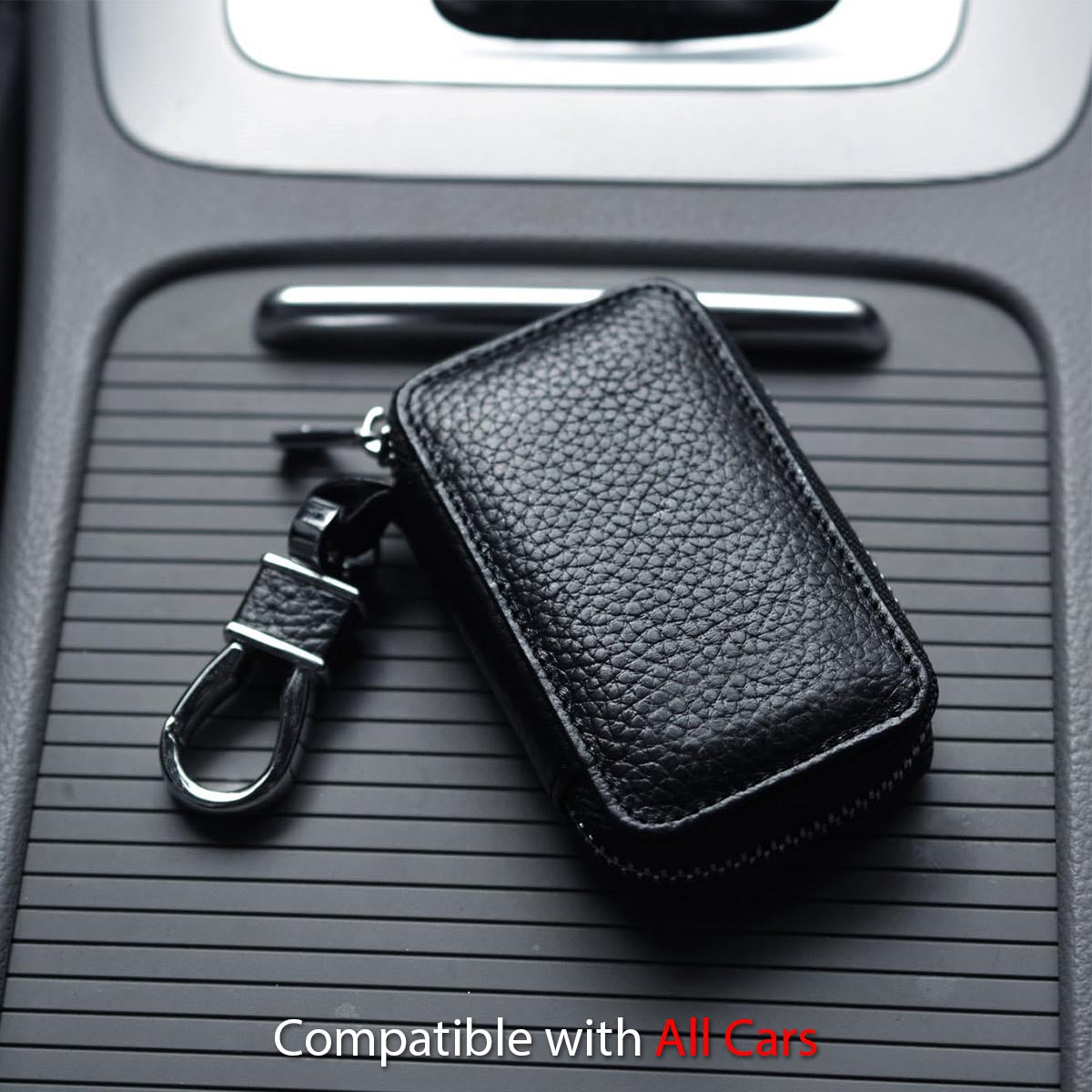 Car Key Cover, Custom For Your Cars, Genuine Leather Car Smart Key Chain Coin Holder Metal Hook and Keyring Wallet Zipper Bag, Car Accessories PF13989