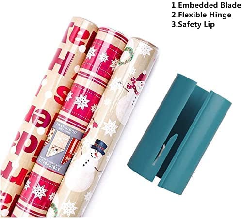 3Pack-Christmas Wrapping Paper Cutter Tool Tube, Kraft Paper roll Slitter Cutter, Storage Rack and Dispenser with Embedded Blade, Round Lip, Safer and Easier Cutting