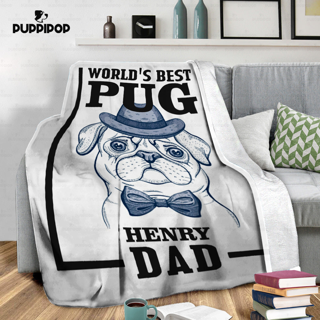 Personalized Dog Gift Idea - World's Best Pug Gift For Dog Dad - Fleece Blanket