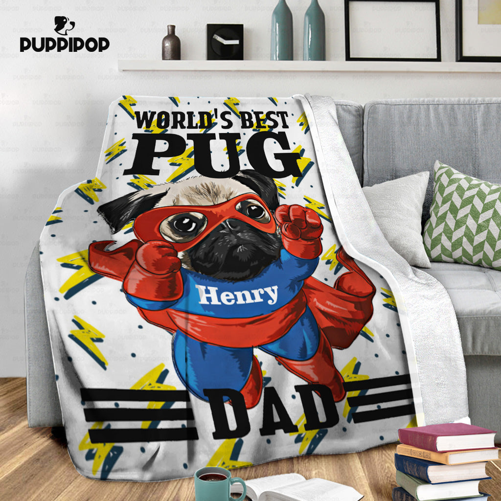 Personalized Dog Gift - World's Best Pug Superhero For Puppy Lovers - Fleece Blanket