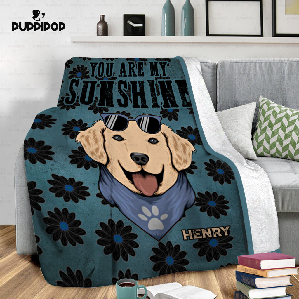 Custom Dog Blanket - Personalized You Are My Sunshine Black Flower Gift For Dad - Fleece Blanket