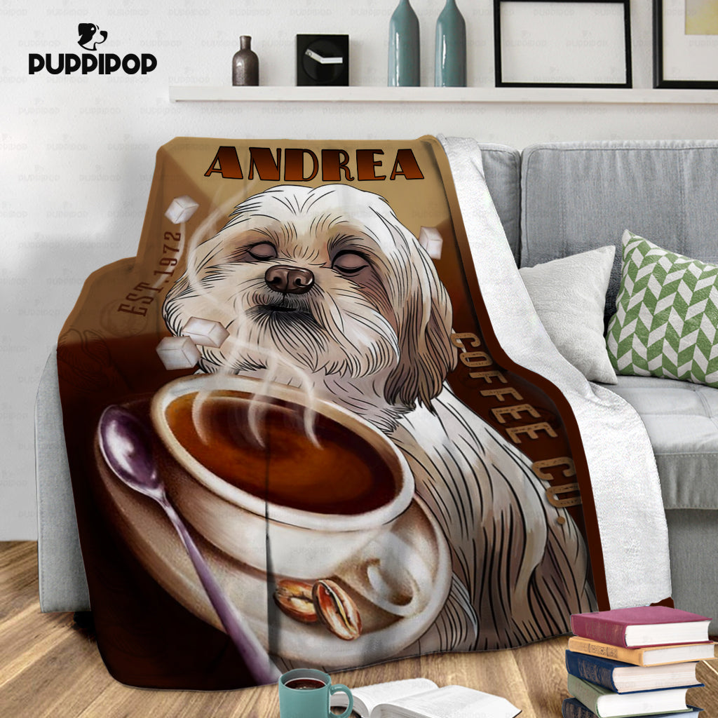 Custom Dog Blanket - Personalized Coffee And Dog Gift For Dad - Fleece Blanket
