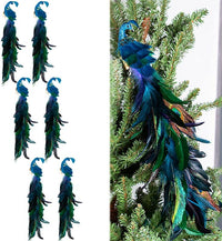 Thumbnail for 2022 Christmas Peacock Birds Ornament Decoration, 19 Inches 1/2/4/6 Pcs Artificial Long Tail Feathered Peacock with Clips, Foam Peacock Birds for Xmas Tree Crafts Decor