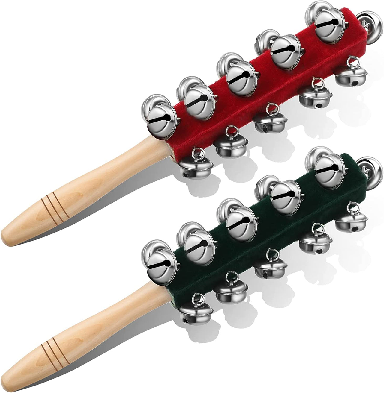 2 Pcs Christmas Hand Jingle Bells Wooden Handhold Sleigh Bells Jingle Bells Shaker Rattle Musical Percussion Instrument for Christmas Party Favors Birthday Gifts Gatherings Kids Children Musical Toys