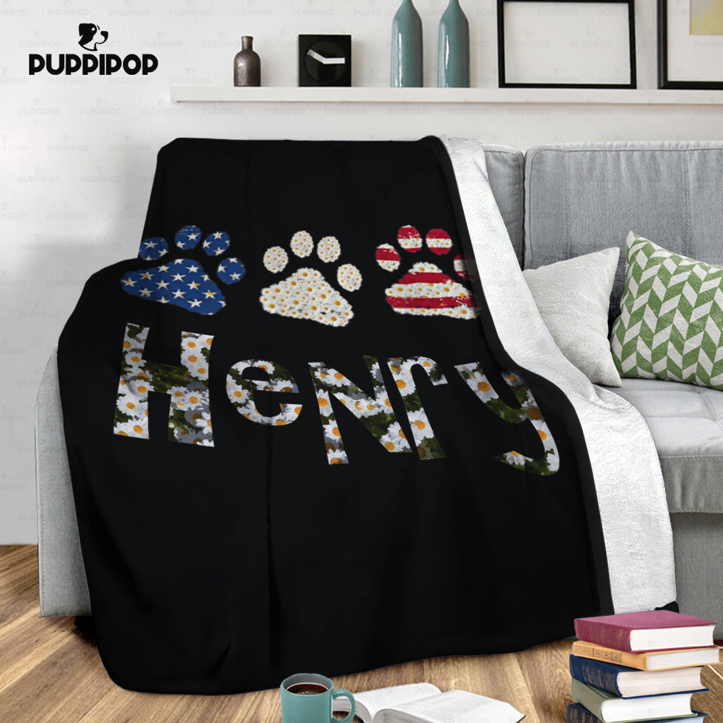 Personalized Dog Gift Idea - Funny Three Dog Paws America Flag Gift For Dog Lovers - Fleece Blanket