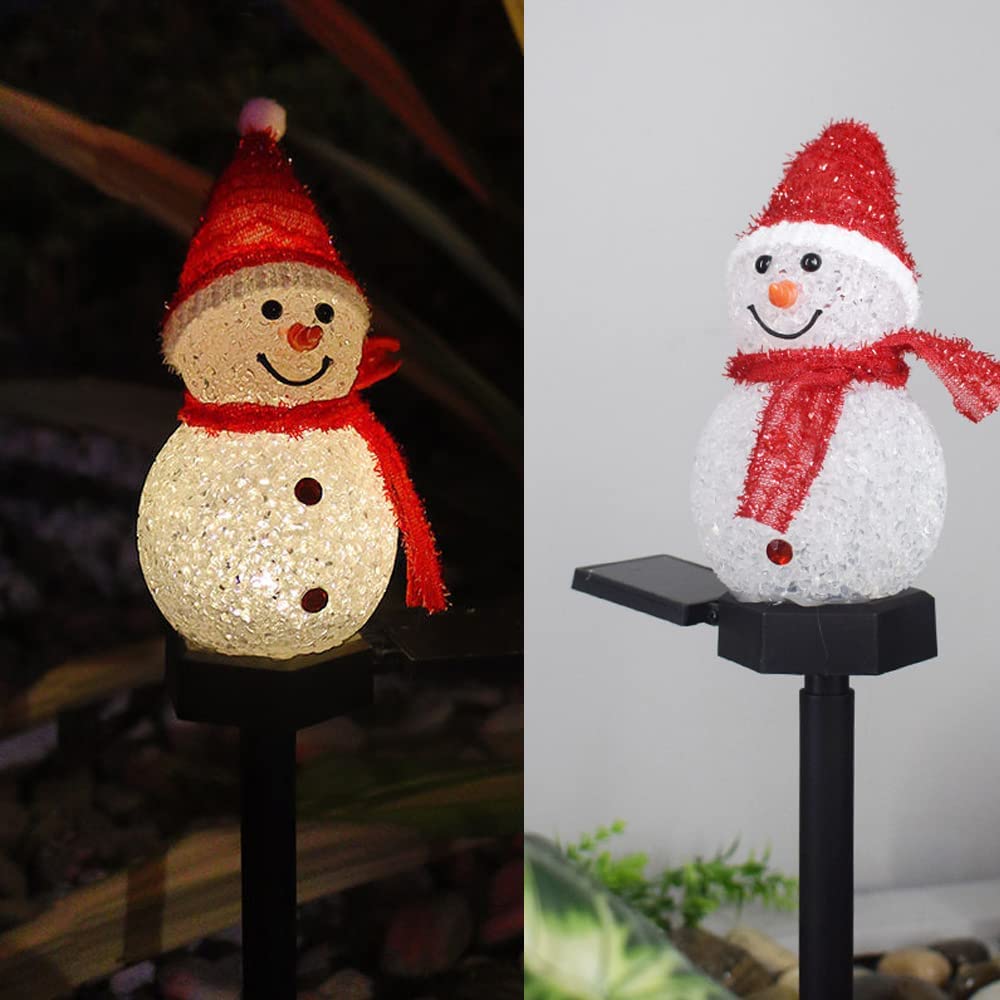 1/4 Pack Christmas Snowman Solar Garden Stakes Lights Outdoor, Waterproof Santa Solar Powered Lights, Xmas Mini Lamps Set for Garden, Yard, Pathway Holiday Winter Decor Ornament Gifts