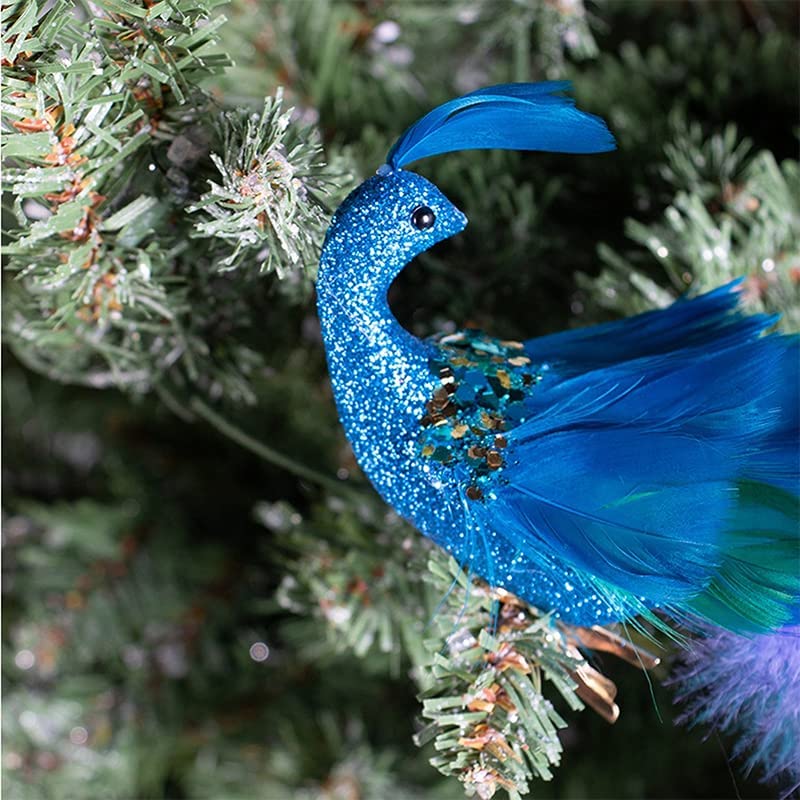 2022 Christmas Peacock Birds Ornament Decoration, 19 Inches 1/2/4/6 Pcs Artificial Long Tail Feathered Peacock with Clips, Foam Peacock Birds for Xmas Tree Crafts Decor