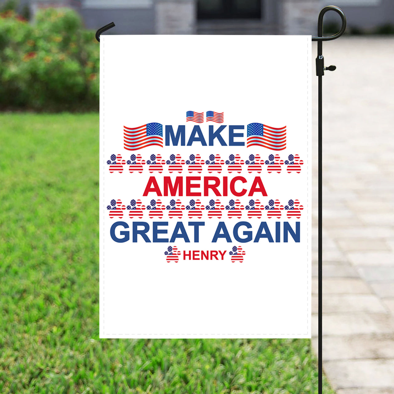 Personalized Dog Flag Gift Idea - Make America Great Again With Dog Paw Lines For Dog Lovers - Garden Flag