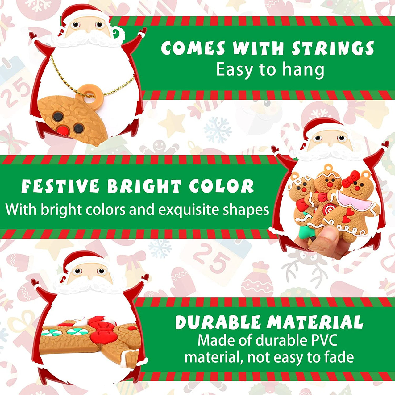 16pcs Gingerbread Man Ornaments Assorted Plastic Gingerbread Figurines Pendants for Christmas Tree Hanging Decorations Holiday Ornament Xmas Decor Party Favors Supplies