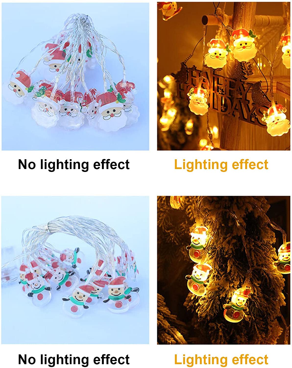 10ft 20 LEDs Christmas String Lights Waterproof Christmas Tree Santa Claus Snowman Christmas Decorations USB Operated for Home, Festival, Party Indoor Outdoor Christmas Ornaments