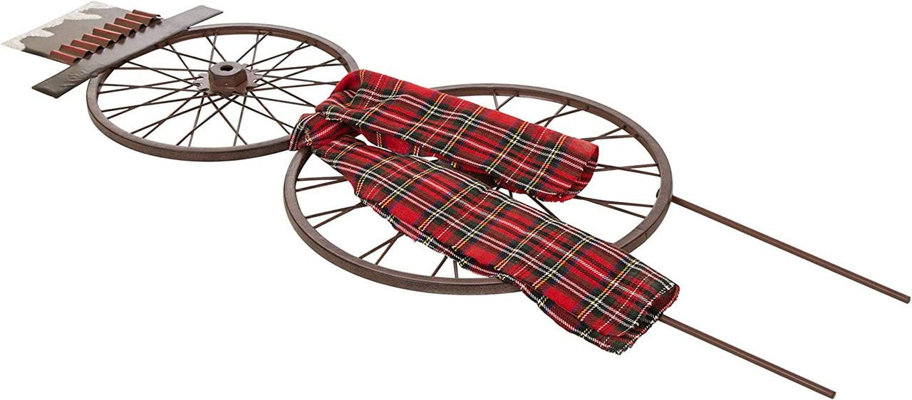 36.5" H Metal Bike Wheel Snowman Yard Stake with Plaid Scarf, Christmas Wall Decor Display for Lawn Outdoor Holiday Decoration