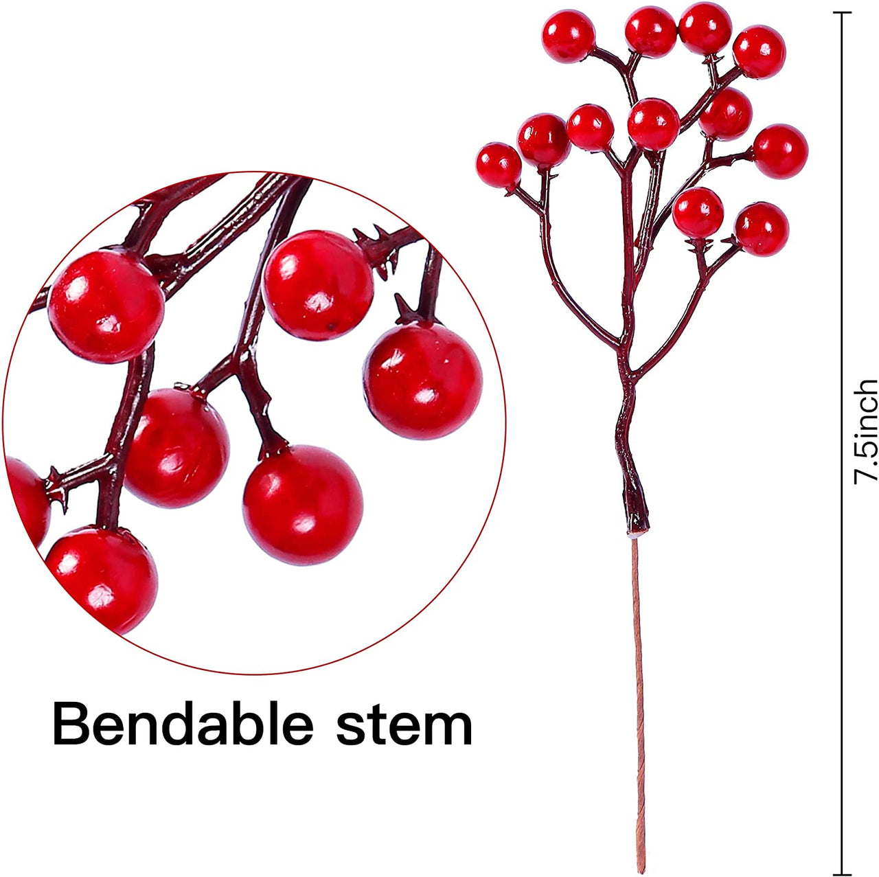 30 Pack Artificial Red Berry Stems 7.8inch Christmas Red Berry Picks Holly Berry Branches for Christmas Tree Decorations DIY Crafts Xmas Ornaments Wedding Holiday Home Decor