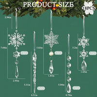 Thumbnail for 18pcs Crystal Christmas Ornaments for Christmas Tree Decorations-Hanging Acrylic Snowflake and Icicle Ornaments with Drop Pendants for Christmas Tree New Year Party Decorations Supplies